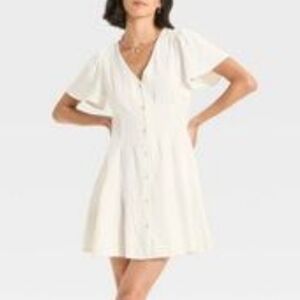 NWT Universal Thread White Button Front Linen Dress Size Medium